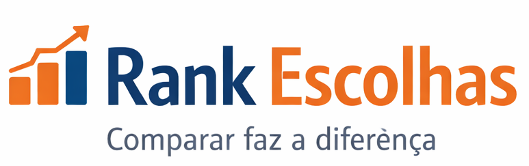 Logo do Rank Escolhas com barras ascendentes e seta e nome do site, com slogan: Comparar faz a diferença.